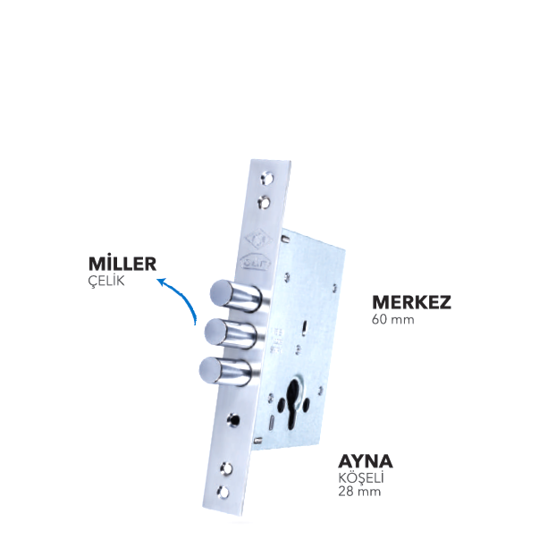 DAF ÇELİK ALT KAPI KİLİDİ 60MM 3 MİLLİ BLOKAJLI BARELSİZ